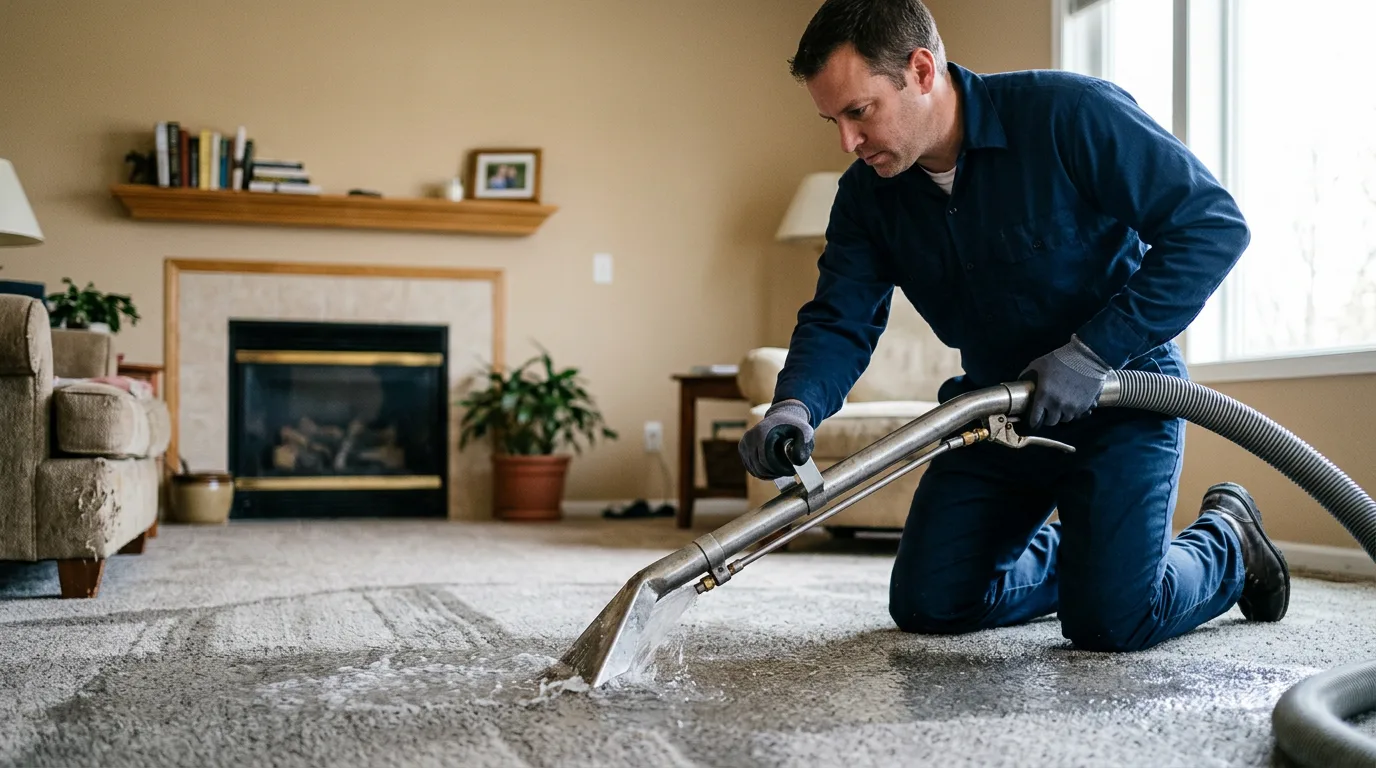 Water damage restoration technician working near Festus, MO